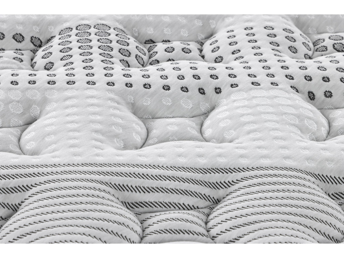 Lunessa Nivora Hybridmatratze, Nahaufnahme der gemusterten Steppung des Pillow-Tops
