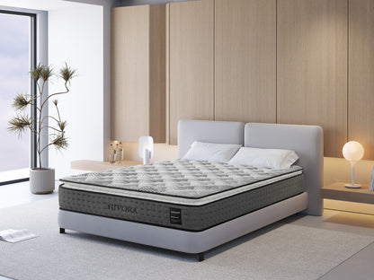 Digital erstelltes Lifestyle-Bild: Lunessa Nivora Hybridmatratze in einem Schlafzimmer