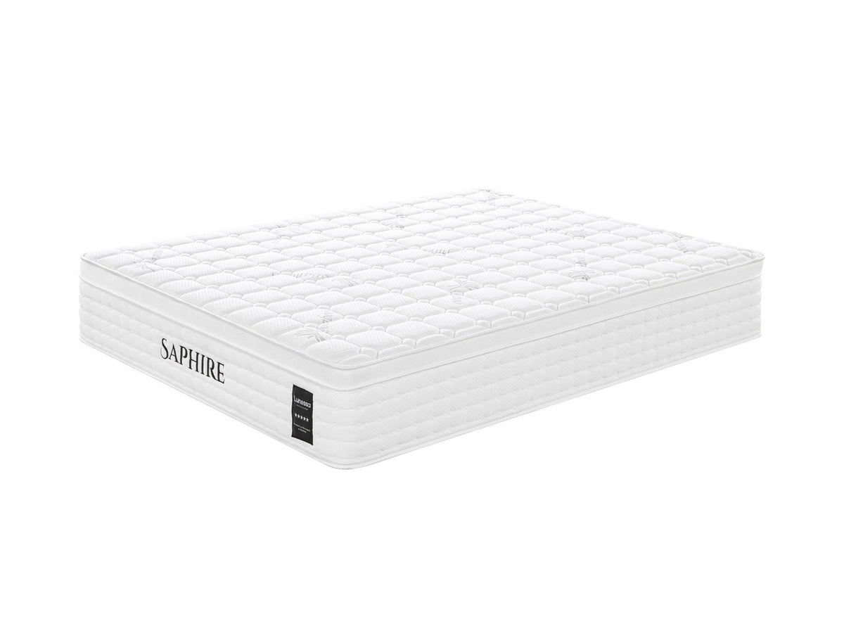Lunessa Saphire Hybridmatratze in White, Schrägansicht auf weißem Hintergrund