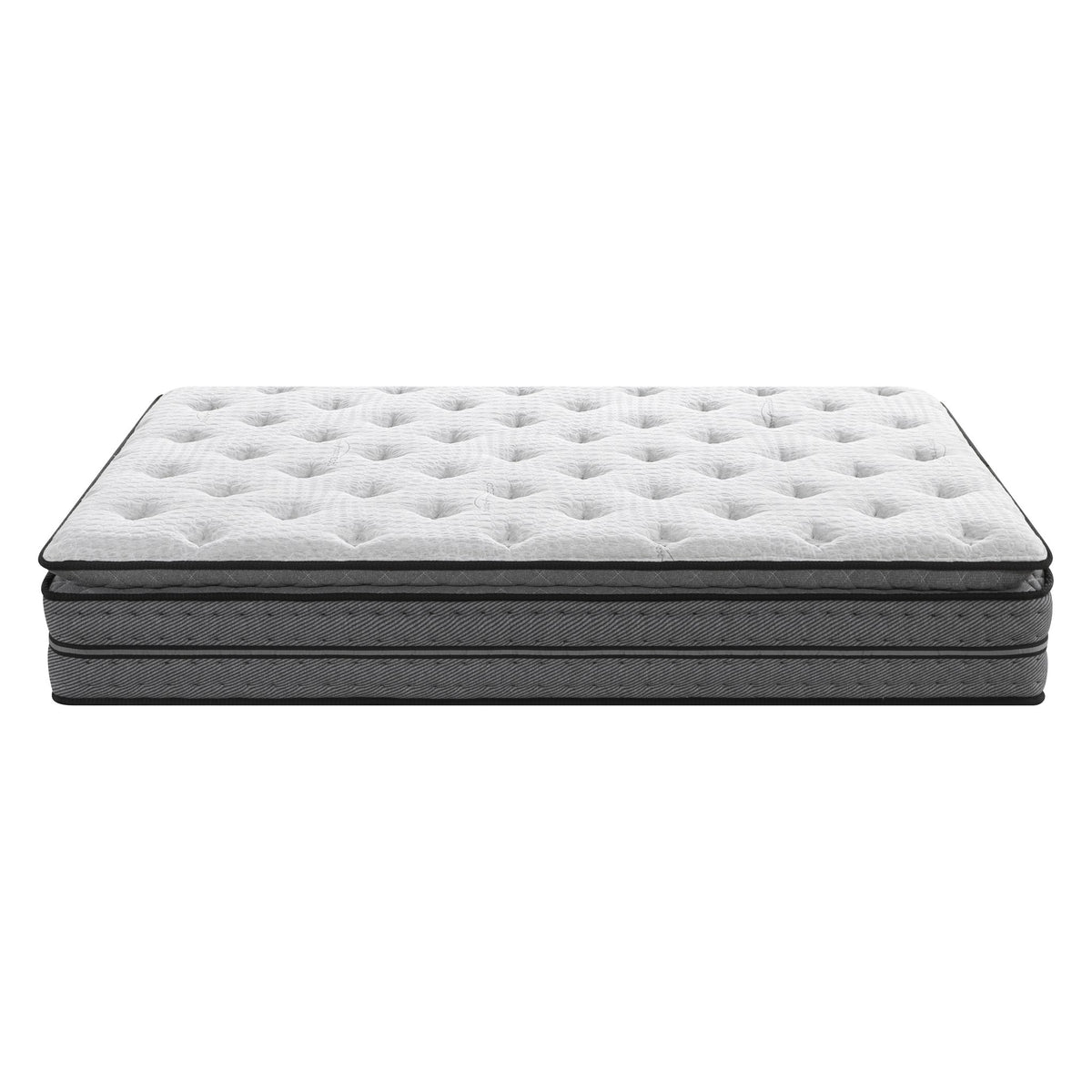 Lunessa Zenith Hybridmatratze in Anthracite, Seitenansicht mit Pillow-Top und zwei hellen Zierbändern